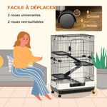 Cage pour petits animaux roulante 3 plates-formes démontables 3 rampes plateau inférieur amovible métal PP 81,2 x 52,7 x 114 cm noir