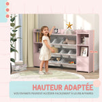 Meuble rangement enfant, étagère de rangement pour jouets enfants avec 8 bacs amovibles, 140 x 30 x 90 cm, rose