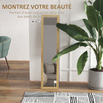Miroir sur pied mural ou à poser rectangulaire avec cadre en bois pour salon chambre à coucher 37 x 155 cm marron clair