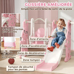 Scivolo e altalena 4 in 1 per bambini con canestro da basket, scivolo, altalena, 147,5x160x107cm, rosa