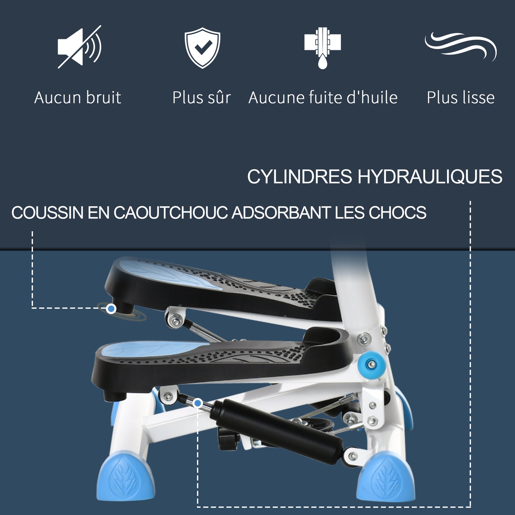 Stepper avec guidon stepper fitness appartement écran LCD résistance réglable exercise hanches jambes lombes pour maison acier blanc bleu noir