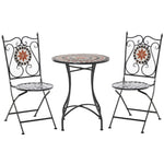 Ensemble Bistro 2 Places 3 pièces Style Fer forgé mosaïque céramique Motif Rose des Vents chaises Pliables