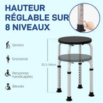 Tabouret de Douche réglable en Hauteur siège de Douche Ergonomique Pieds antidérapants Charge Max. 136 Kg alu HDPE Noir