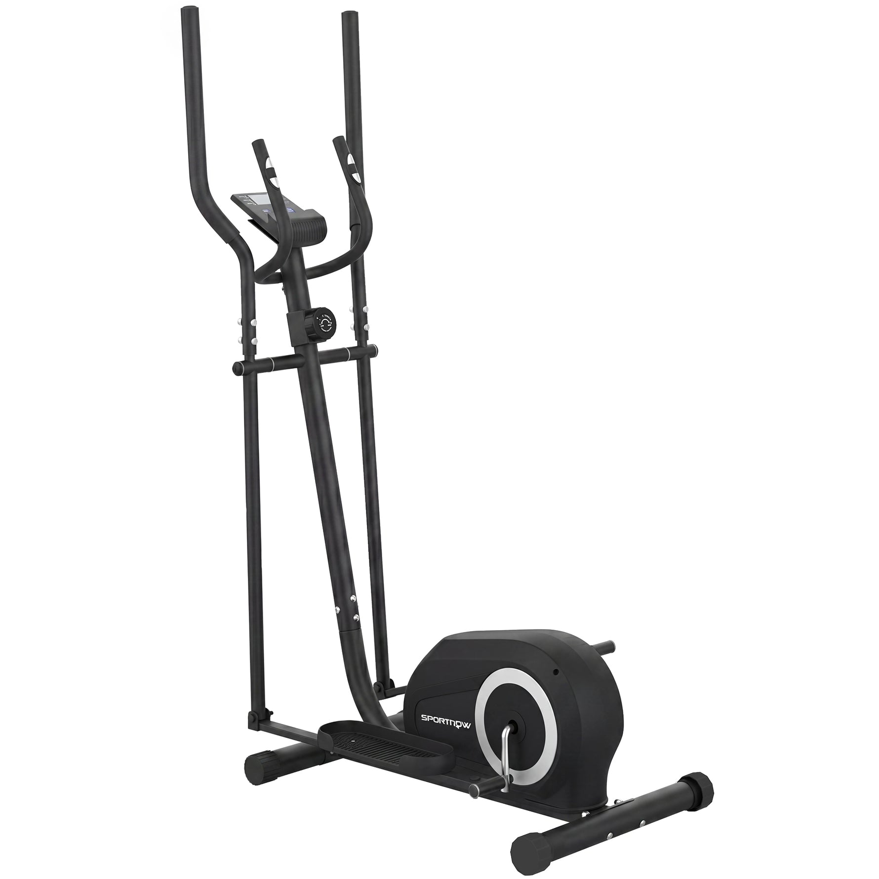Vélo Elliptique, Écran LCD, Résistance 8 Niveaux, Capteur Pouls, Bluetooth, Support pour Téléphone, 100x52x153cm, Gris