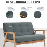 Canapé 2 places style scandinave avec accoudoirs, pieds en bois, 115l x 66,5P x 73H cm, gris