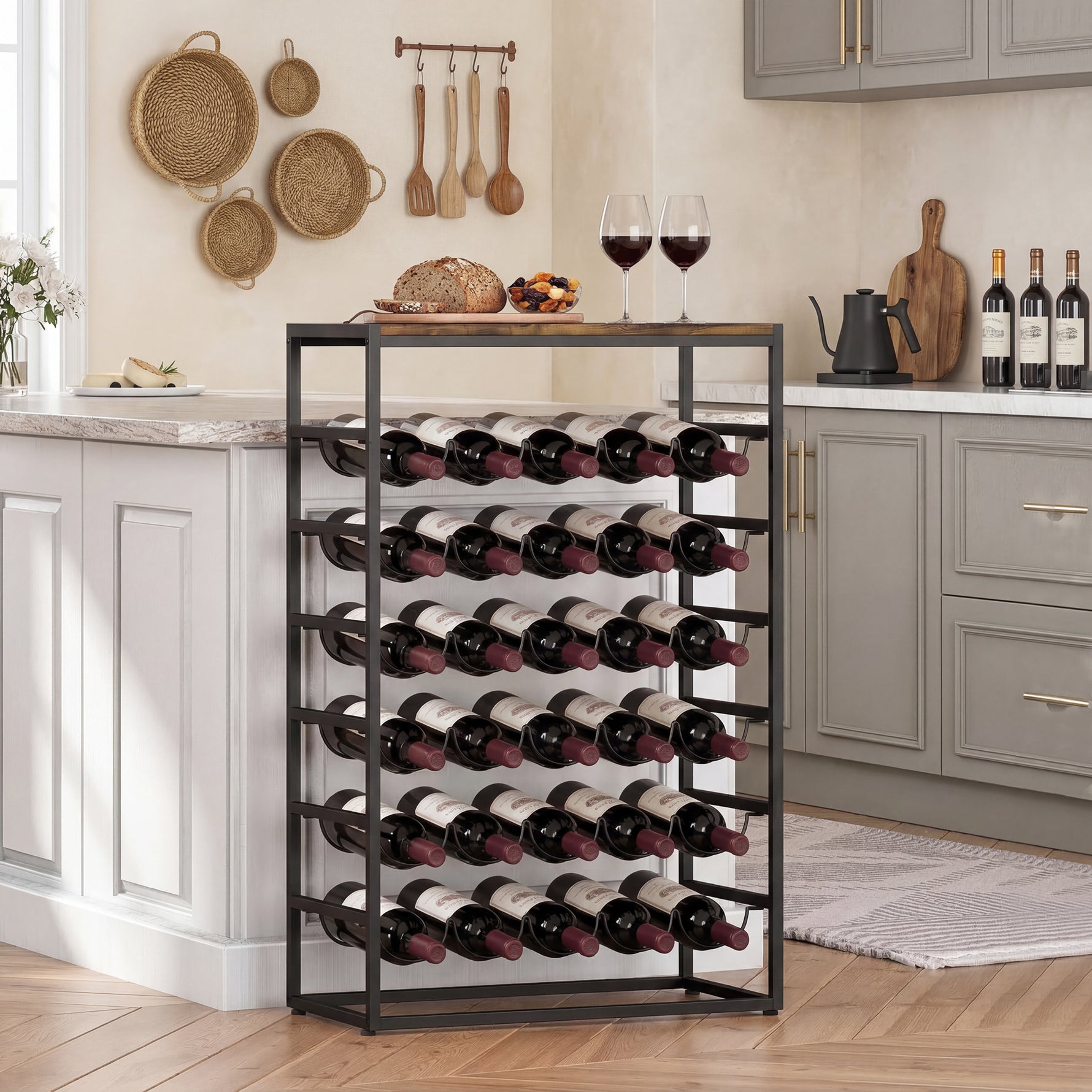 Casier à bouteilles pour 30 bouteilles, étagère à vin avec 6 niveaux, style industriel, 59x30x88,5cm, brun rustique
