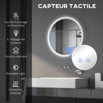 Miroir rond lumineux LED de salle de bain Ø 60 cm mural avec éclairage 3 couleurs interrupteur tactile 29 W gris