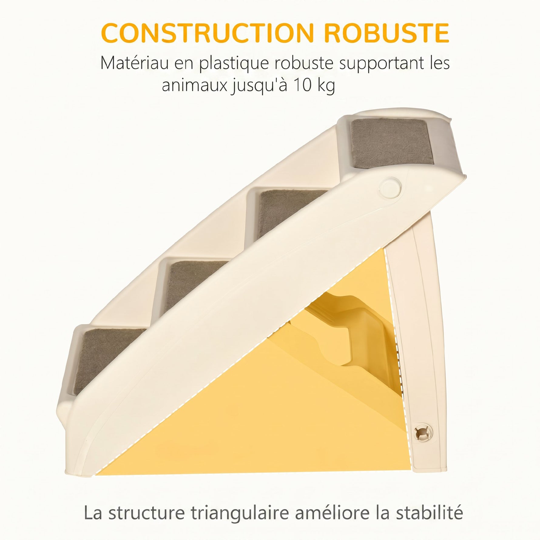 Escalier pour Chien Pliant à 4 Marches Antidérapantes, Escalier pour Animaux en Plastique, 62 x 38 x 49,5 cm, Beige