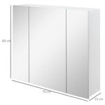 Armoire murale de salle de bain avec 3 portes miroir et étagères réglables en MDF Blanc dim. 70L x 15l x 60H cm