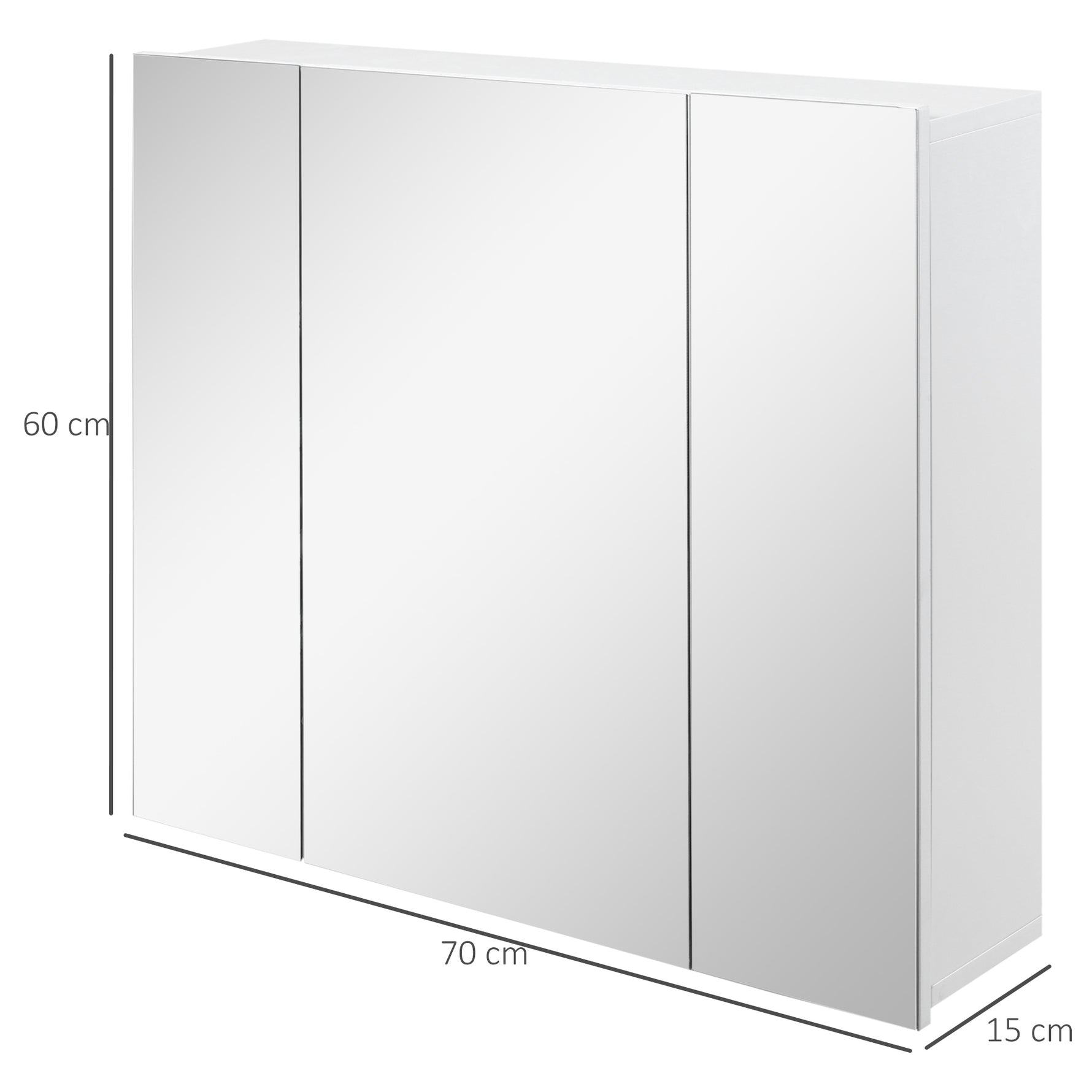 Armoire murale de salle de bain avec 3 portes miroir et étagères réglables en MDF Blanc dim. 70L x 15l x 60H cm