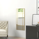 Miroir mural verrière rectangulaire style fenêtre, horizontal ou vertical avec 4 crochets, en métal doré - 110x50 cm