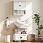 Armoire murale de salle de bain, meuble de rangement avec 2 portes, étagère réglable et compartiments ouverts, blanc