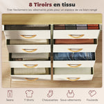 Cassettiera a 8 cassetti in tessuto, mobile contenitore con 4 tasche, 2 ganci, struttura in acciaio, 86 x 30 x 94,5 cm, beige