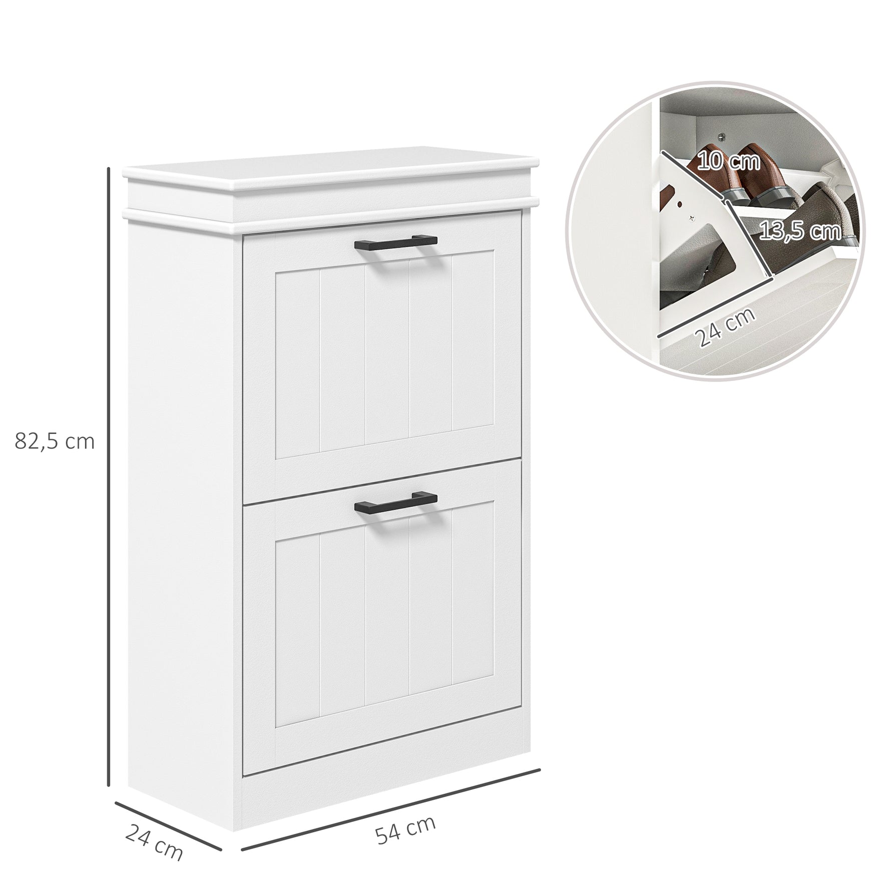 Meuble à chaussures, 2 portes abattants, étagères réglables, pour entrée, couloir, 54 x 24 x 82,5 cm, blanc