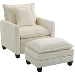 Fauteuil salon avec repose-pied, canapé 1 place en chenille, assise large, rembourrage double couche, 85x128x86cm, crème