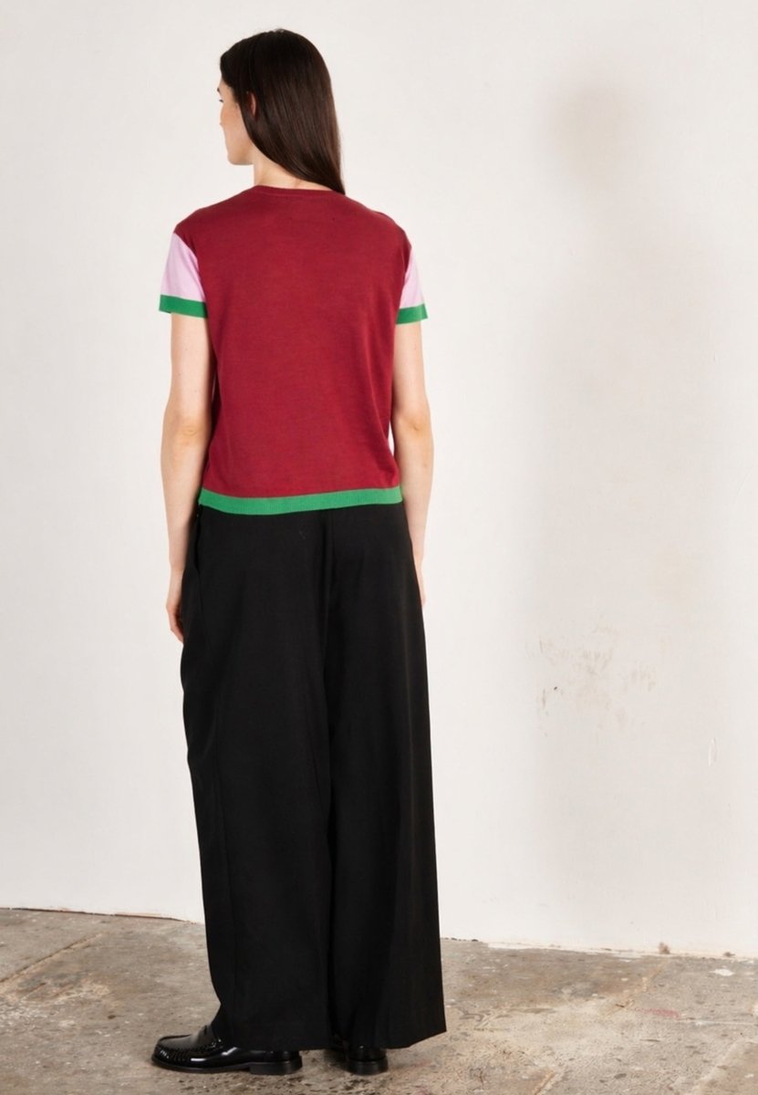 T shirt col rond manches courtes femme en cachemire & laine ultrafin rouge & lavande & vert - KELLY 7-2