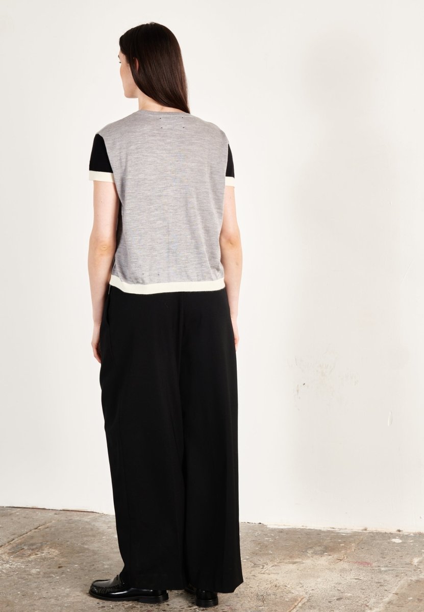 T shirt col rond manches courtes femme en cachemire & laine ultrafin gris & noir & blanc - KELLY 7-1