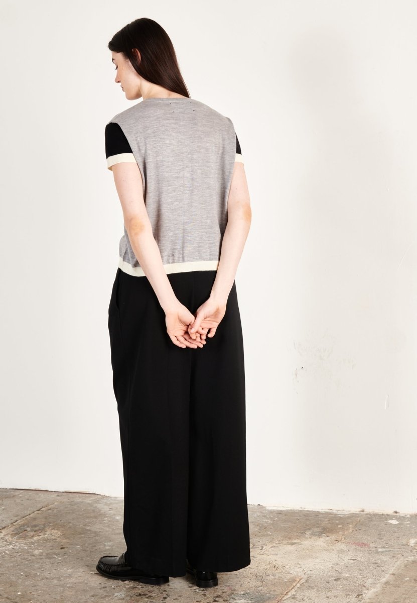 T shirt col rond manches courtes femme en cachemire & laine ultrafin gris & noir & blanc - KELLY 7-4