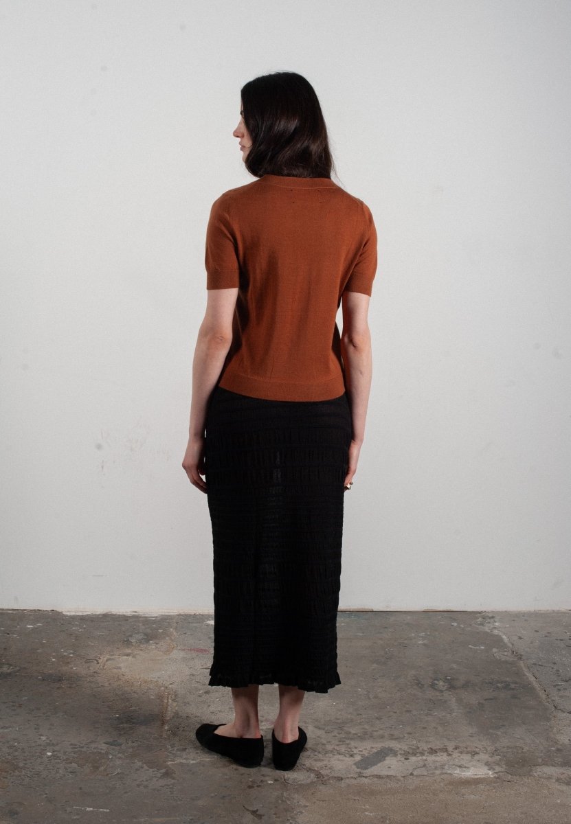 T-shirt col V manches courtes femme en cachemire et laine ultrafin marron clair - FRIDA 10