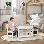 Ensemble 3 pièces table et 2 chaises pour enfant avec plateau réversible tableau noir, panier de rangement, étagères