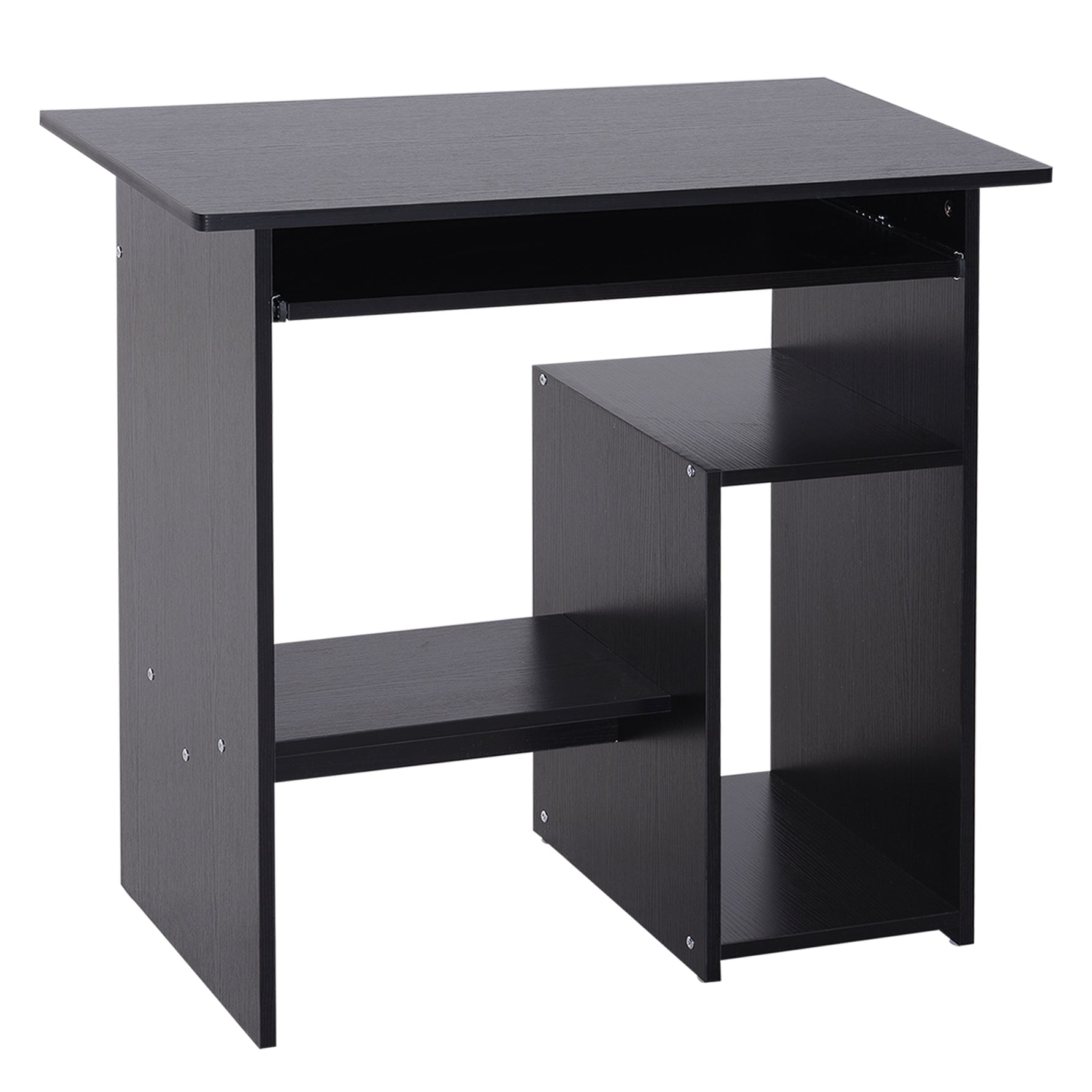Bureau d'ordinateur, bureau avec rangement, plateau pour clavier et support de moniteur, 80 x 45 x 75 cm, noir