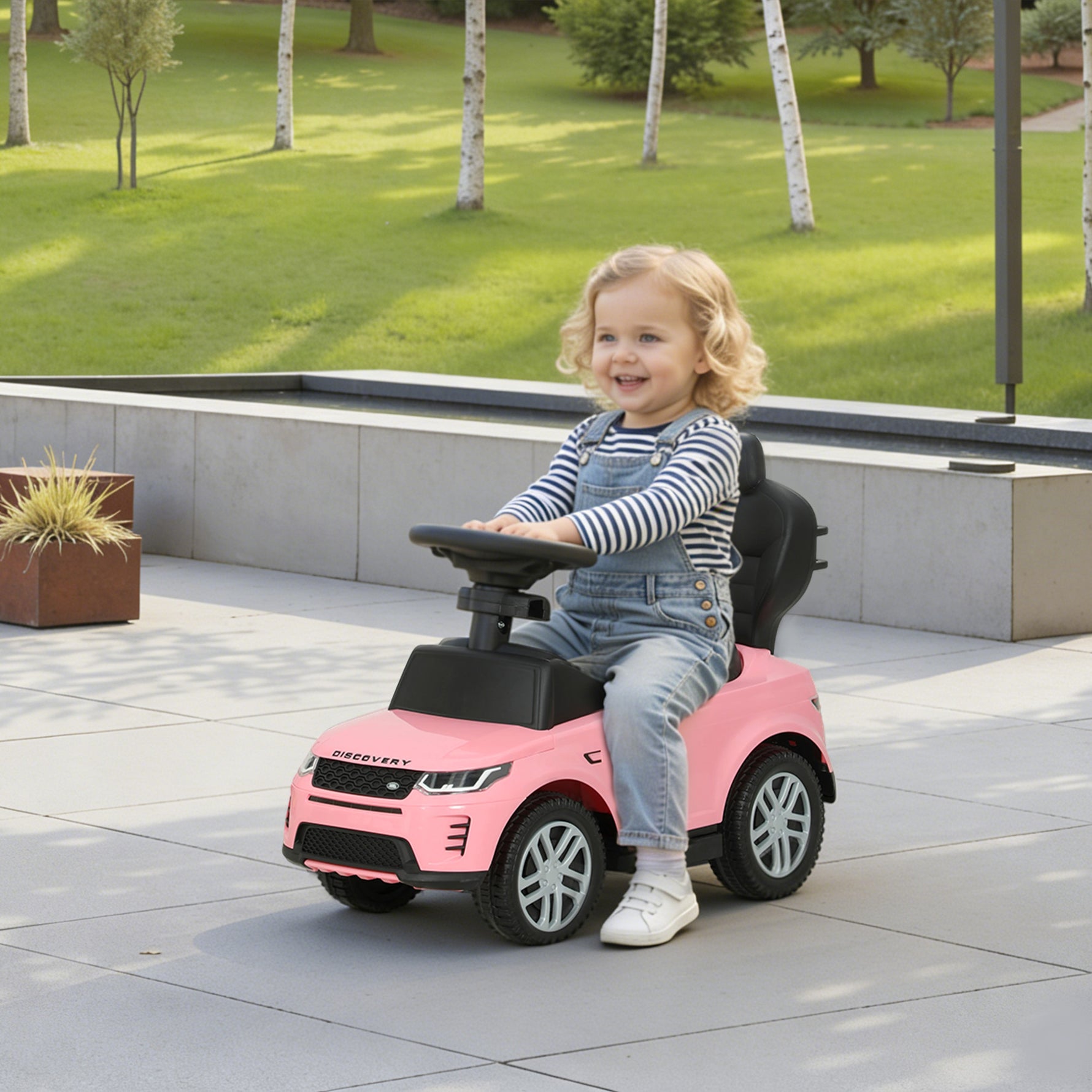 Porteur enfants Land Rover Discovery sous licence, porteur voiture à pousser avec poignée amovible, 84x40x94,5cm, rose