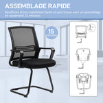 Chaise de bureau en maille sans roulettes, base en traîneau, pour salle de conférence, attente, réception, noir