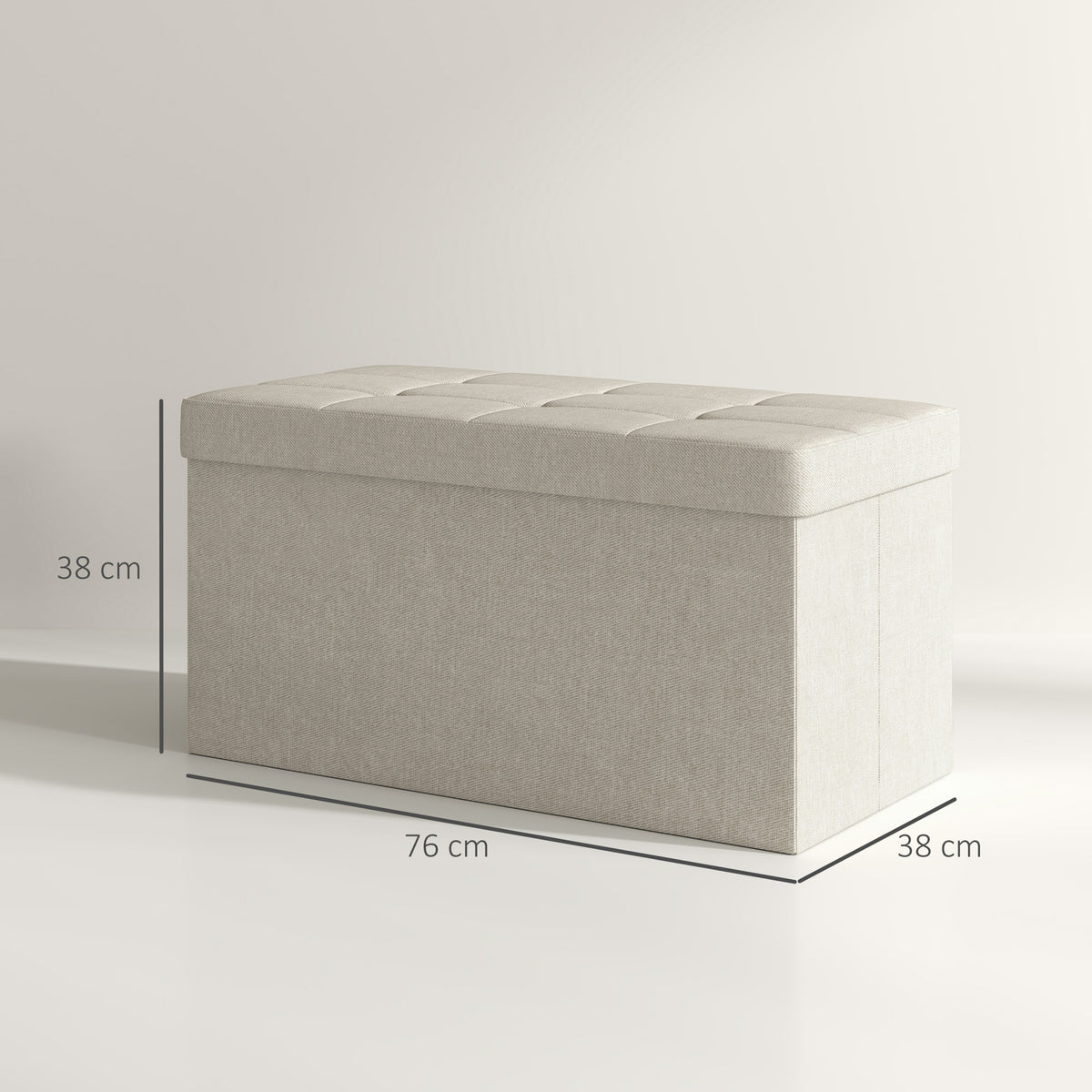 Banc de rangement pouf de rangement pliable bout de lit repose-pieds avec couvercle capitonnée 76L x 38l x 38H cm crème