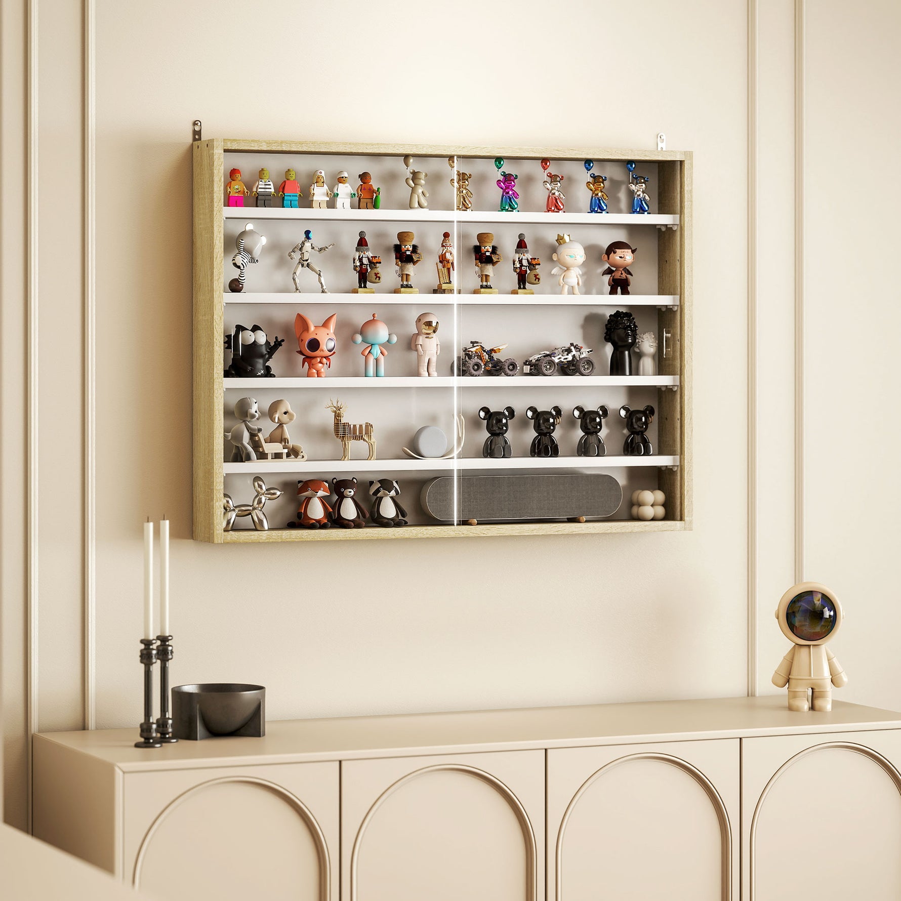 Vitrine pour collection vitrine murale 80 x 9,5 x 60 cm 4 étagères réglables en hauteur 2 portes coulissantes en verre