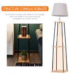 Lampadaire design contemporain dim. 40L x 40l x 160H cm 40 W max. 3 étagères intégrées bois massif pin métal noir lin beige
