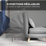 Fauteuil convertible 1 place, fauteuil-lit chauffeuse 3 en 1, dossier réglable, oreiller, tissu en lin, 94x78x80cm, gris