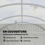 Serre de jardin tunnel 24m² 8L x 3l x 2H m - 16 fenêtres, Porte zippée enroulable acier galvanisé, bâche PE, Blanc