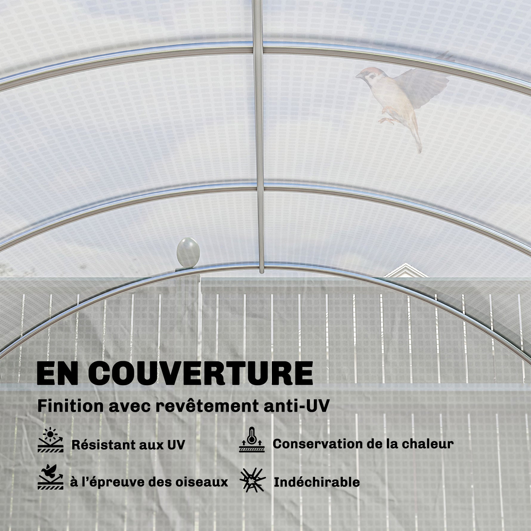 Serre de jardin tunnel 24m² 8L x 3l x 2H m - 16 fenêtres, Porte zippée enroulable acier galvanisé, bâche PE, Blanc