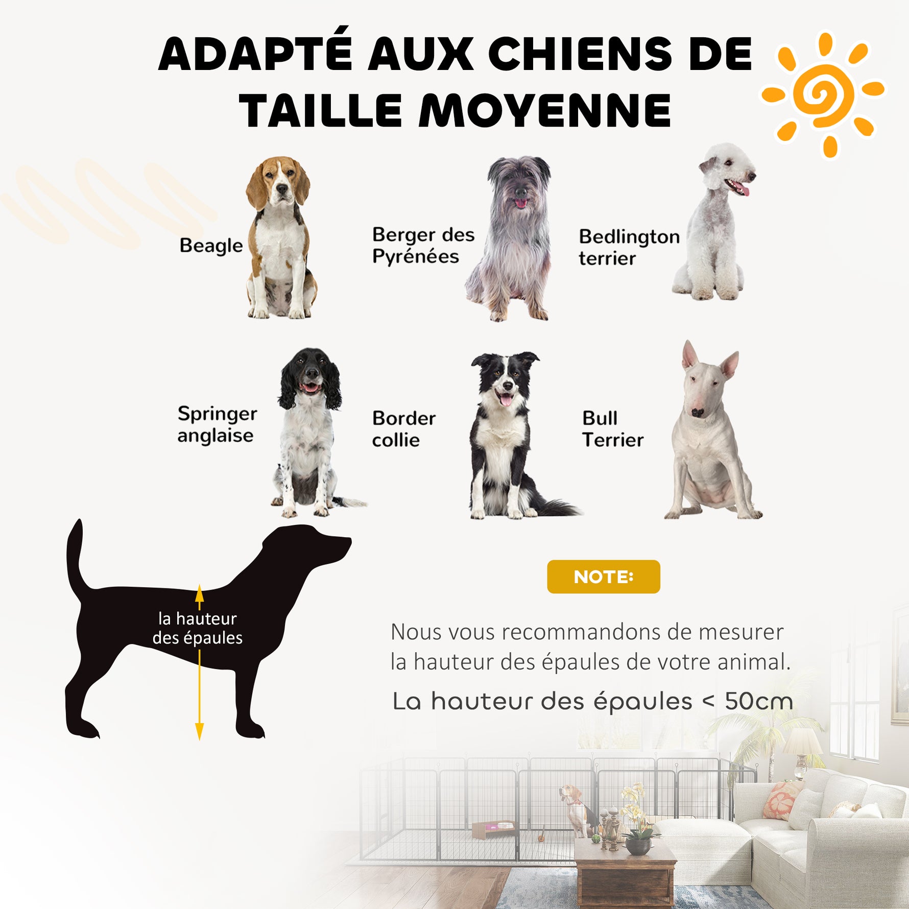 Parc pour chien, enclos chien 12 panneaux modulable et pliable, portable en acier avec porte 68 x 80 noir