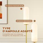 Lampadaire sur pied de salon lampe sur pied avec 2 abat-jours en verre, base en marbre et interrupteur à pied, blanc