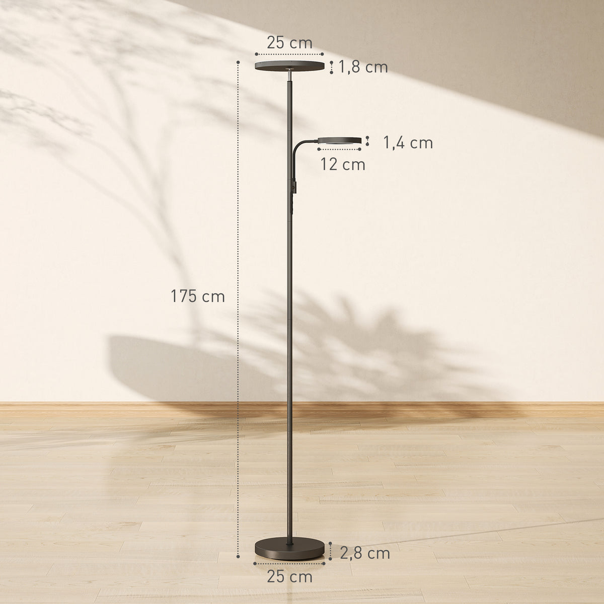 Lámpara de pie LED de 42W regulable, 2700K-6500K, 4 colores, regulación continua, 4 modos de escena, mando a distancia y control táctil