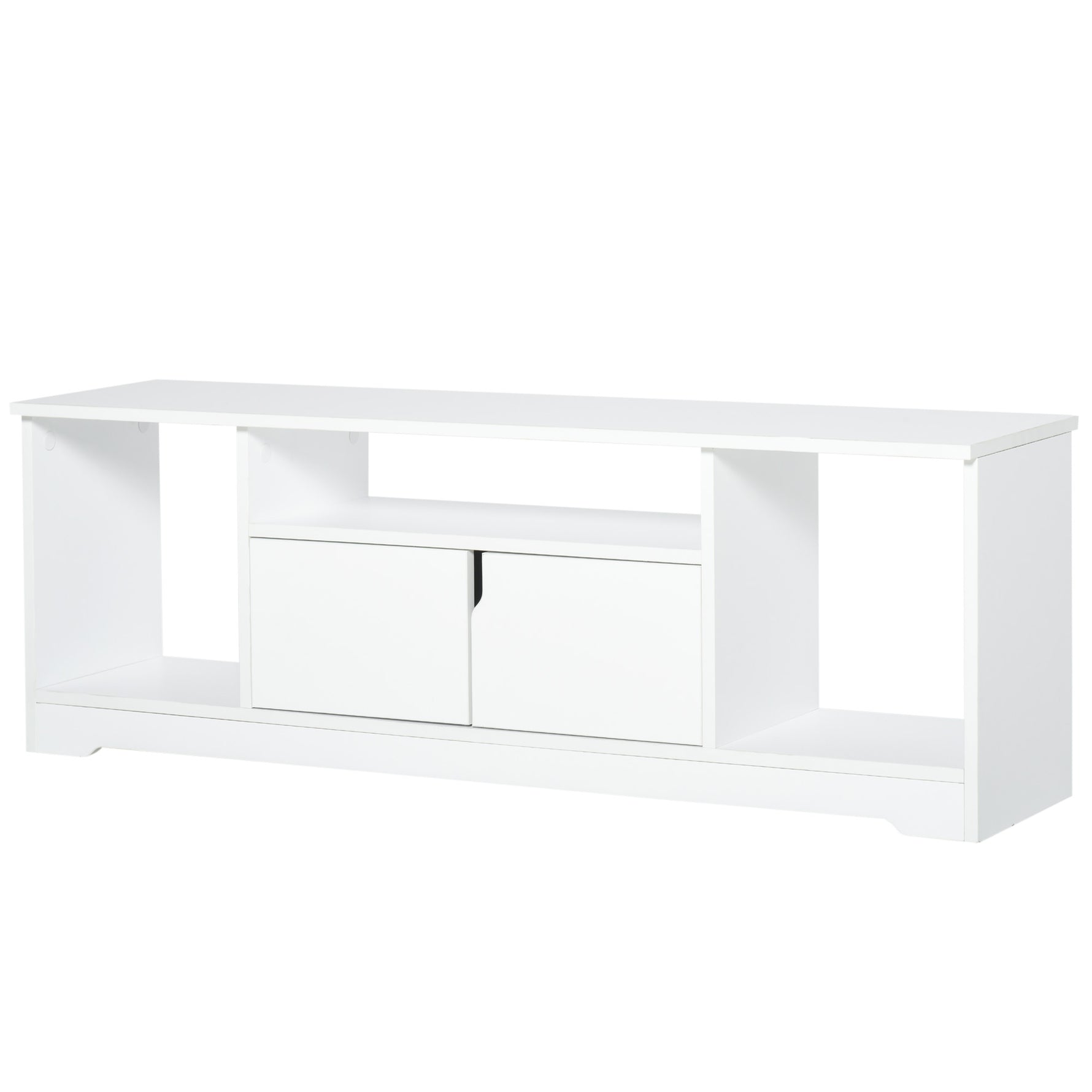 Meuble TV Banc TV Design Contemporain - 3 niches, Placard Double Porte - dim. 120L x 30l x 41H cm - Panneaux Particules Blanc