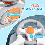 Porteur enfants, porteur bébé voiture à pousser 3 en 1 avec robot thème, pédales, poignée parentale, blanc