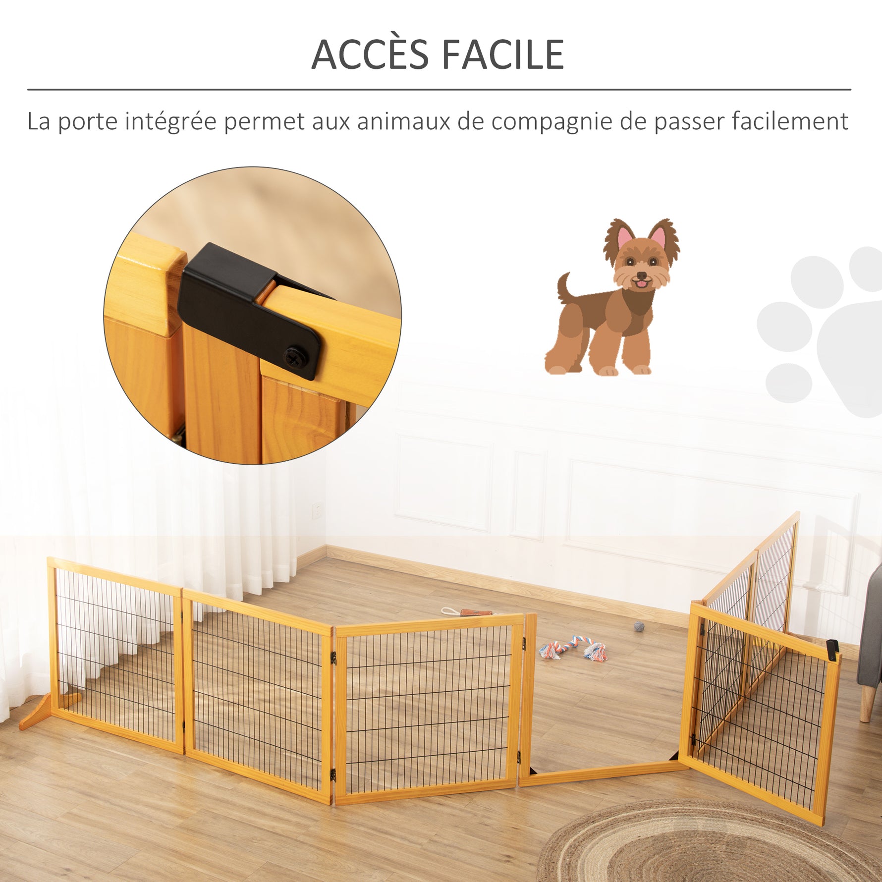 Barrière de sécurité pour chien barrière pliable à 6 panneaux avec pieds amovibles 432 x 36 x 70 cm jaune