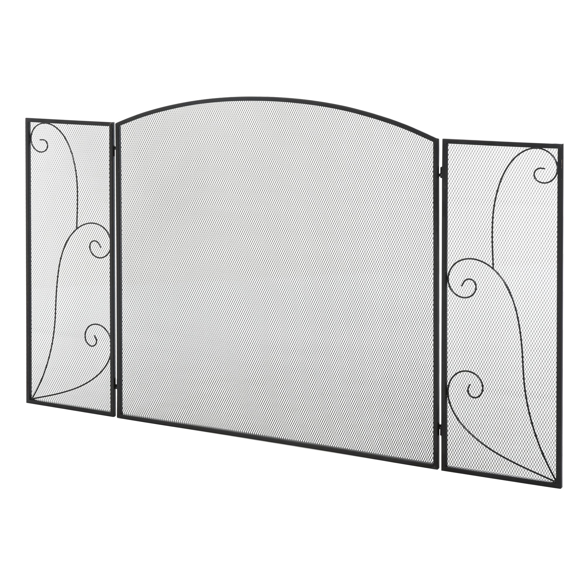 Pare-feu pour cheminée ou poêle design élégant Pare-étincelles 3 Volets Pliables dim. 132,5L x 76,5H cm Acier métal Noir