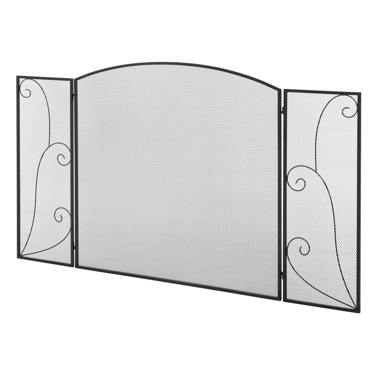Pare-feu pour cheminée ou poêle design élégant Pare-étincelles 3 Volets Pliables dim. 132,5L x 76,5H cm Acier métal Noir