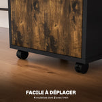 Caisson de bureau à roulettes avec tiroir placard niche pour documents et dossier suspendu 40 x 35 x 60 cm brun rustique