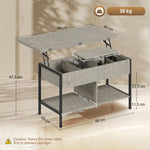 Table basse relevable et extensible, table de salon avec compartiment caché étagères ouvertes, 98x49x55cm, gris
