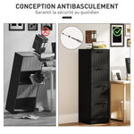 Caisson bureau, meuble rangement bois 4 tiroirs et serrure, barres de suspension réglables, 40 x 40 x 131 cm, noir