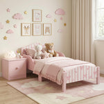 Lit Enfant 70 x 140 cm, Lit pour Enfant avec Barrière de Sécurité et Sommier à Lattes en Bois, Motif Nœud, Rose