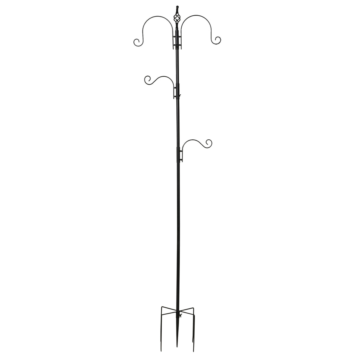Mangiatoia per uccelli, stazione di alimentazione decorativa per uccelli selvatici con 4 ganci, 54,5 x 54,5 x 208 cm, nero