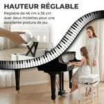 Banquette tabouret siège pour piano coffre intégré hauteur réglable bois hévéa assise revêtement synthétique blanc
