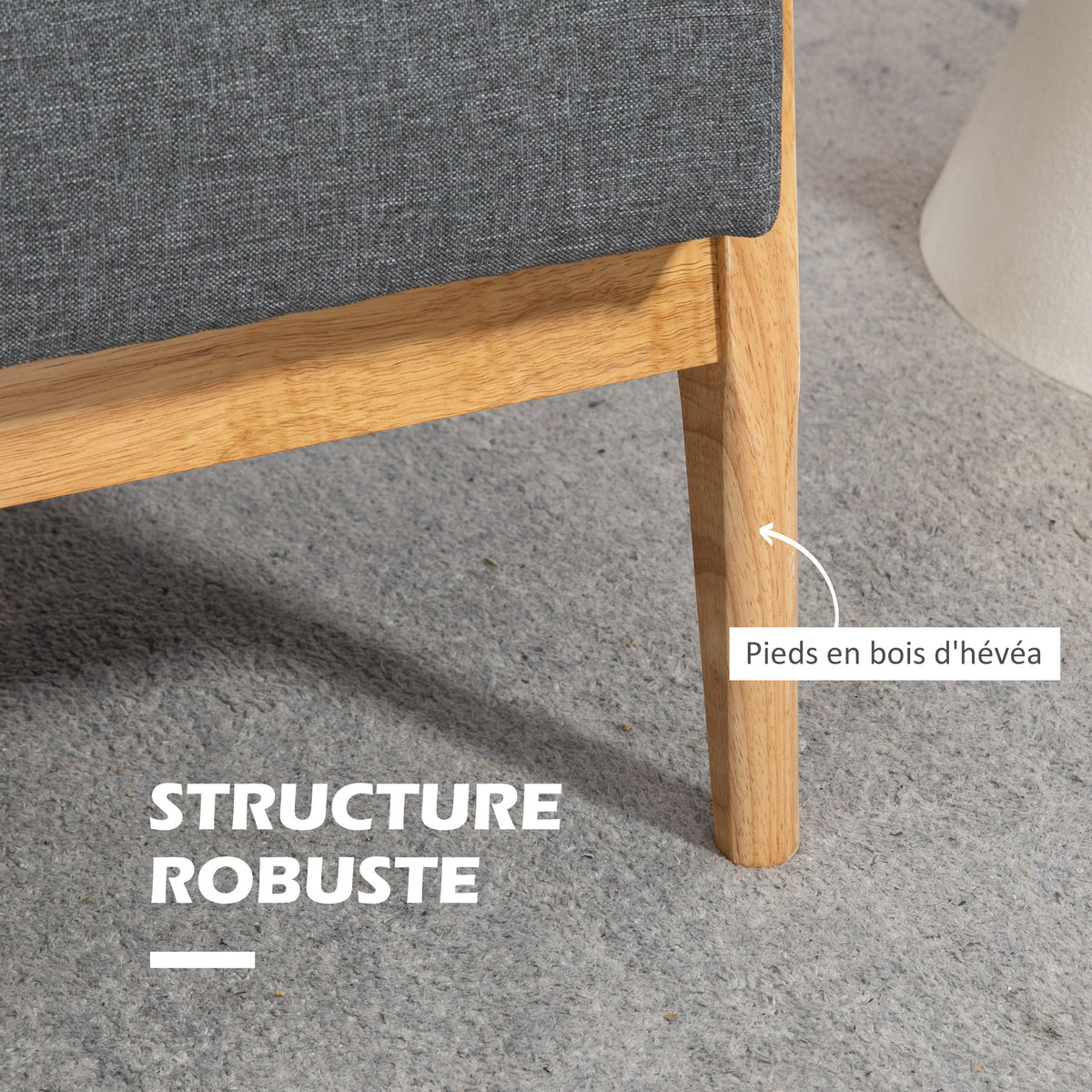 Canapé 3 places 154,5, canapé scandinave avec dossier capitonné, assise rembourrée et accoudoirs, gris