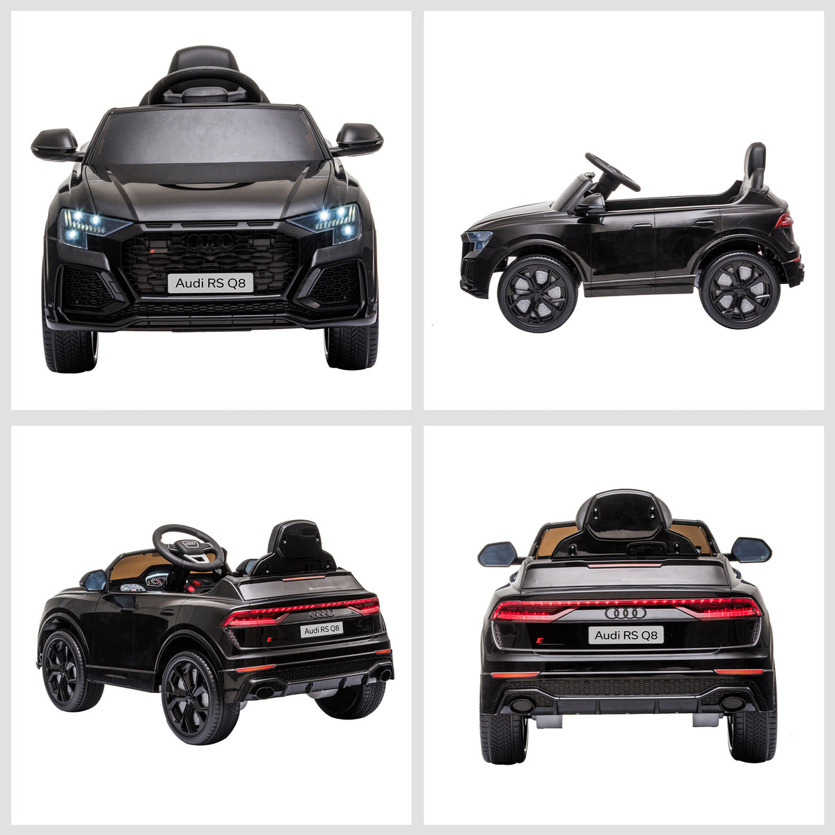 Audi RS Q8 Elektroauto für Kinder, lizenziert, Elektrofahrzeug mit Fernbedienung, USB, Bluetooth, Schwarz