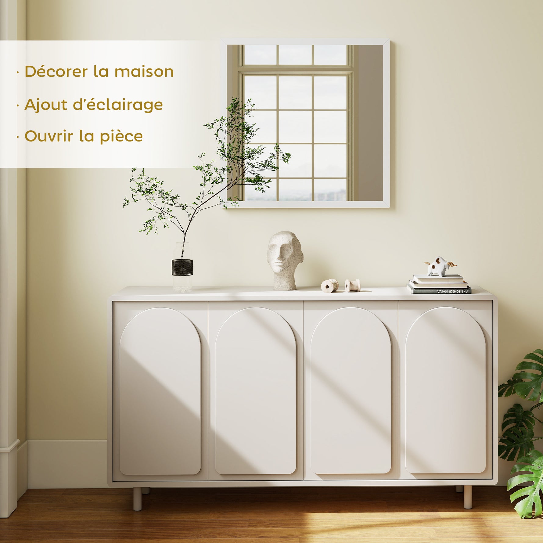 Miroir mural carré 50 x 50 cm, cadre en bois blanc, idéal pour la salle de bain, salon ou chambre